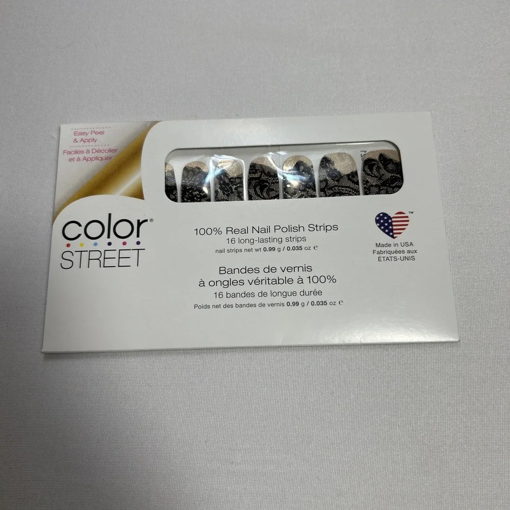 Color Street Nail Polish Strips Lacey Business Champagne Gold Black Shimmer Lace